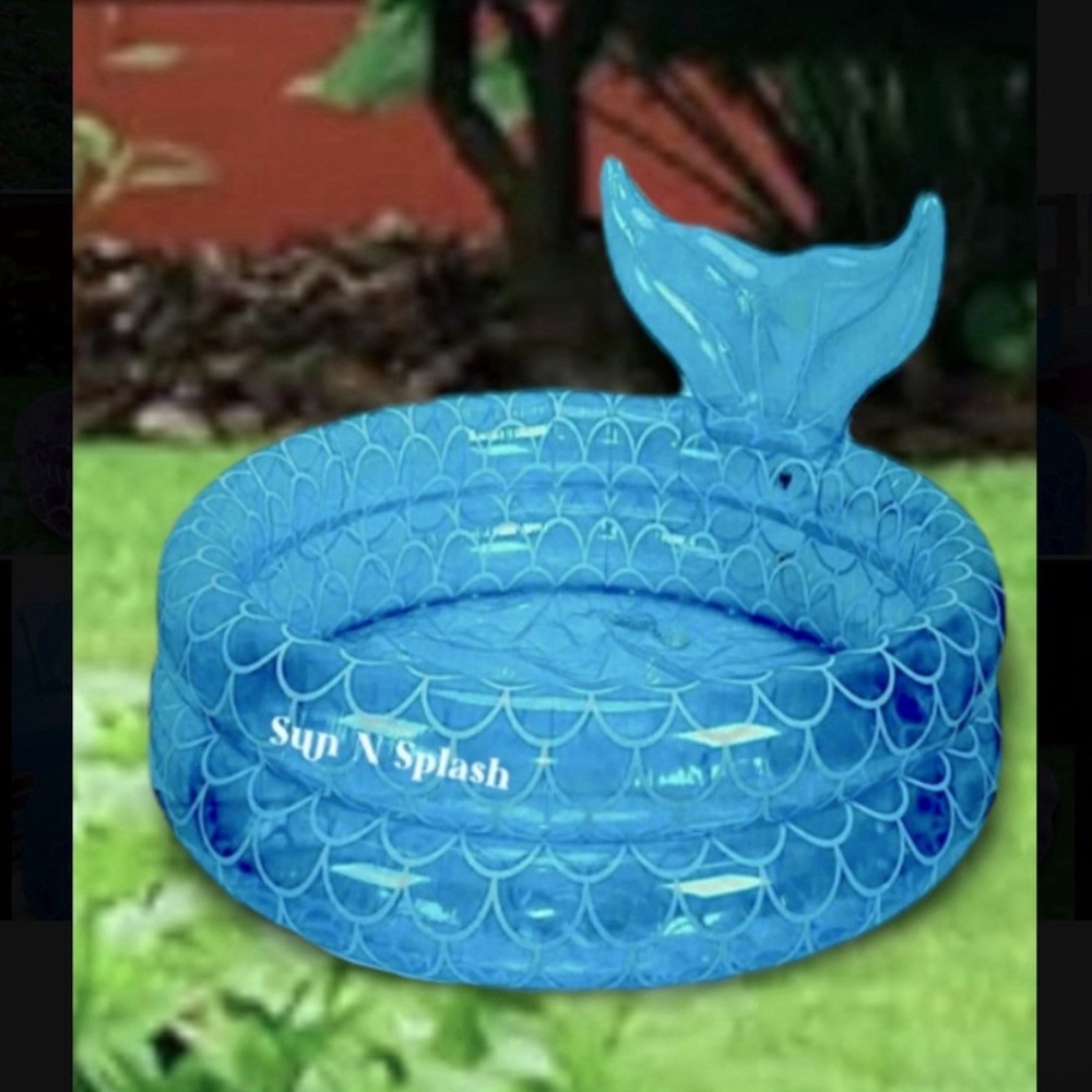 Sun N Splash Small Inflatable Blue 35” Diameter Outdoor Pool- Mermaid Tail
